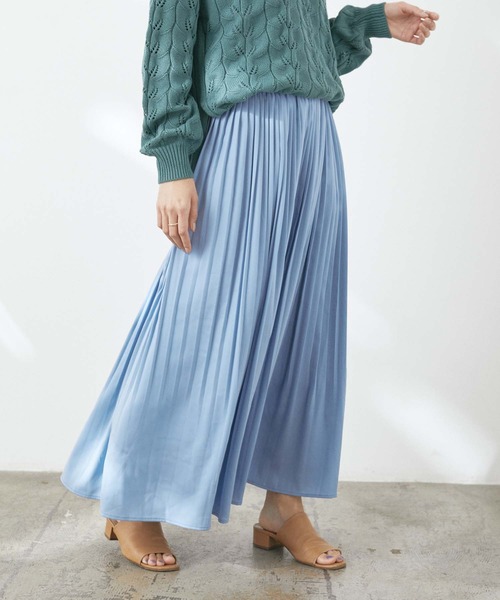 CRAFT STANDARD BOUTIQUE(クラフトスタンダードブティック)の「【新色追加】PLEATED LONG SKIRT/ギャザーロングプリーツスカート〇☆*(スカート)」|ブルー