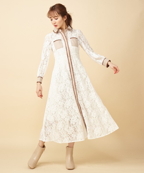 MIIA（ミーア）の「配色レース長袖ワンピース（ワンピース）」 - WEAR