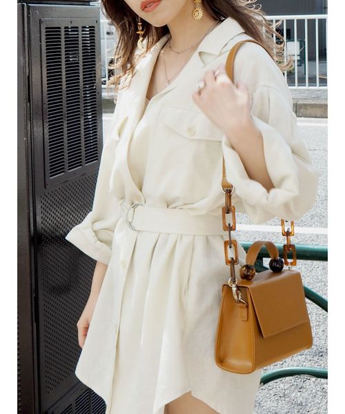 EVRIS（エヴリス）の「リネンライクルーズシャツジャケット（テーラードジャケット・レディース・ホワイト/ブラウン/カーキ・FREE）」の2枚目の写真