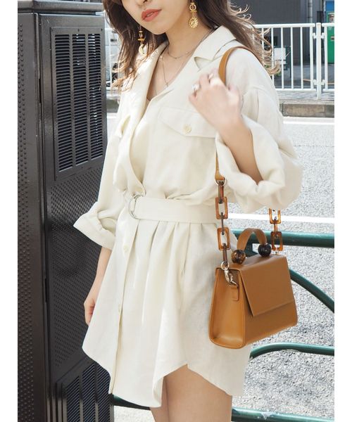 EVRIS（エヴリス）の「リネンライクルーズシャツジャケット（テーラードジャケット・レディース・ホワイト/ブラウン/カーキ・FREE）」の4枚目の写真