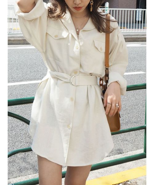 EVRIS（エヴリス）の「リネンライクルーズシャツジャケット（テーラードジャケット・レディース・ホワイト/ブラウン/カーキ・FREE）」の7枚目の写真