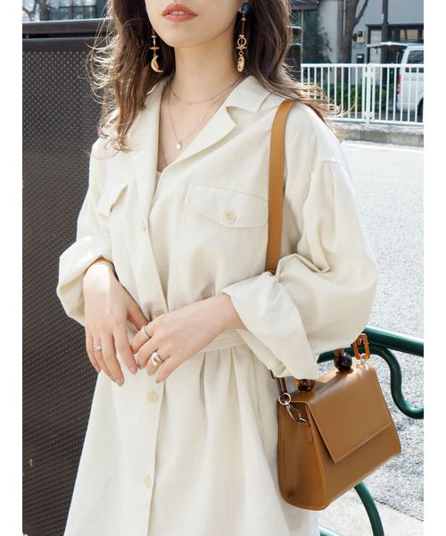 EVRIS（エヴリス）の「リネンライクルーズシャツジャケット（テーラードジャケット・レディース・ホワイト/ブラウン/カーキ・FREE）」の16枚目の写真