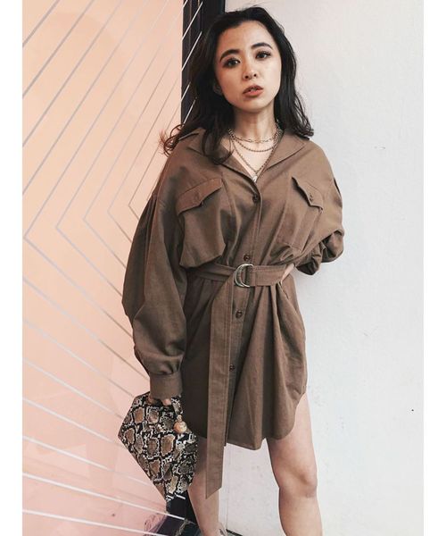 EVRIS（エヴリス）の「リネンライクルーズシャツジャケット（テーラードジャケット・レディース・ホワイト/ブラウン/カーキ・FREE）」の10枚目の写真