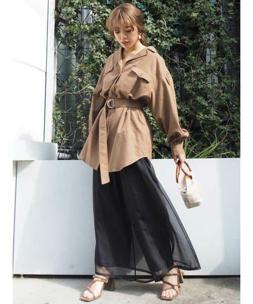 EVRIS（エヴリス）の「リネンライクルーズシャツジャケット（テーラードジャケット・レディース・ホワイト/ブラウン/カーキ・FREE）」の18枚目の写真