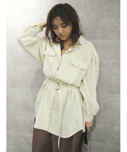 EVRIS（エヴリス）の「リネンライクルーズシャツジャケット（テーラードジャケット・レディース・ホワイト/ブラウン/カーキ・FREE）」の20枚目の写真