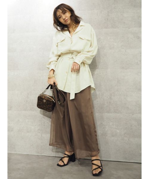 EVRIS（エヴリス）の「リネンライクルーズシャツジャケット（テーラードジャケット・レディース・ホワイト/ブラウン/カーキ・FREE）」の21枚目の写真