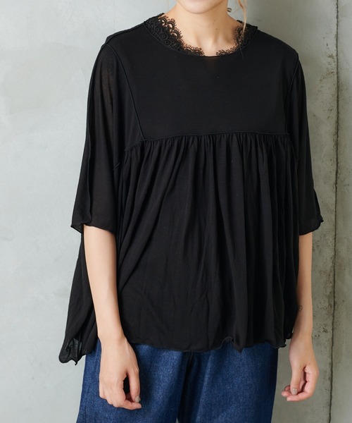 PUAL CE CIN(ピュアルセシン)の「シアーハギテンセルTシャツ(Tシャツ/カットソー・レディース・ブラック/ベージュ/グレー・FREE)」の2枚目の写真