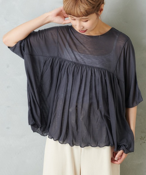 PUAL CE CIN(ピュアルセシン)の「シアーハギテンセルTシャツ(Tシャツ/カットソー・レディース・ブラック/ベージュ/グレー・FREE)」の19枚目の写真