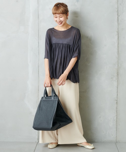 PUAL CE CIN(ピュアルセシン)の「シアーハギテンセルTシャツ(Tシャツ/カットソー・レディース・ブラック/ベージュ/グレー・FREE)」の16枚目の写真
