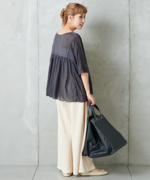 PUAL CE CIN(ピュアルセシン)の「シアーハギテンセルTシャツ(Tシャツ/カットソー・レディース・ブラック/ベージュ/グレー・FREE)」の15枚目の写真