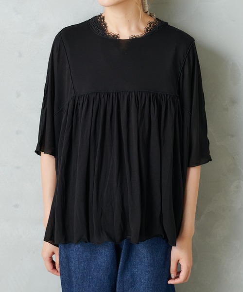 PUAL CE CIN(ピュアルセシン)の「シアーハギテンセルTシャツ(Tシャツ/カットソー・レディース・ブラック/ベージュ/グレー・FREE)」の11枚目の写真