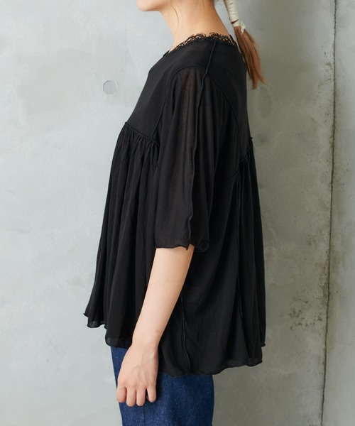 PUAL CE CIN(ピュアルセシン)の「シアーハギテンセルTシャツ(Tシャツ/カットソー・レディース・ブラック/ベージュ/グレー・FREE)」の10枚目の写真
