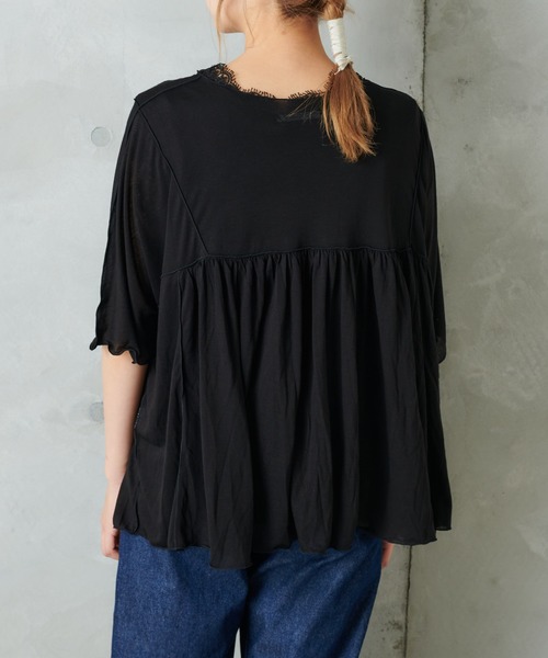 PUAL CE CIN(ピュアルセシン)の「シアーハギテンセルTシャツ(Tシャツ/カットソー・レディース・ブラック/ベージュ/グレー・FREE)」の9枚目の写真