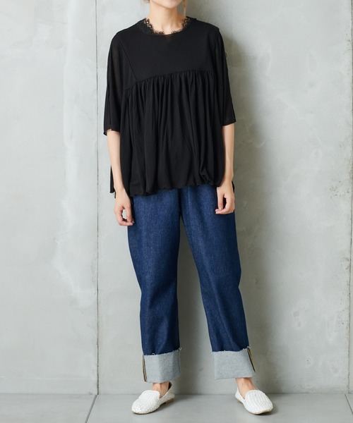 PUAL CE CIN(ピュアルセシン)の「シアーハギテンセルTシャツ(Tシャツ/カットソー・レディース・ブラック/ベージュ/グレー・FREE)」の13枚目の写真