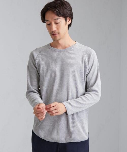 green label relaxing(グリーンレーベルリラクシング)の「SC ドライワッフル クルーネック 長袖 カットソー < 機能性生地 / 吸水速乾 > #(Tシャツ/カットソー・メンズ・モカ/ブラック/グレー/ホワイト/ワインレッド・XX-LARGE/LARGE/X-LARGE/X-SMALL/MEDIUM/SMALL)」の7枚目の写真