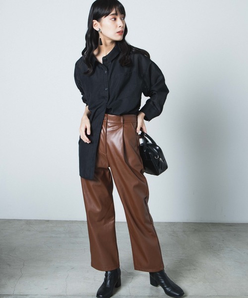 WEGO（ウィゴー）の「WEGO/【セットアップ対応商品】フェイクレザータックパンツ（スラックス・レディース・ブラウン/ブラック・FREE）」の10枚目の写真