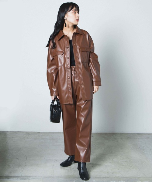 WEGO（ウィゴー）の「WEGO/【セットアップ対応商品】フェイクレザータックパンツ（スラックス・レディース・ブラウン/ブラック・FREE）」の14枚目の写真