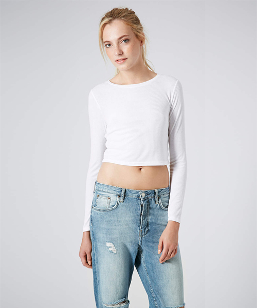 TOPSHOP（トップショップ）の「LONG SLEEVE SKINNY RIB CROP TOP/ロングスリーブ スキニー リブクロップ トップ（Tシャツ/カットソー・レディース・ホワイト・6/10/12/8）」の10枚目の写真
