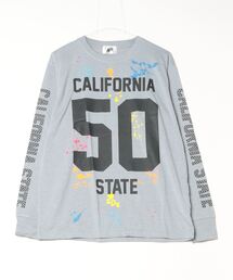 16/- 天竺 カリフォルニア カレッジテイスト プリント クルーネック ロング Tシャツ