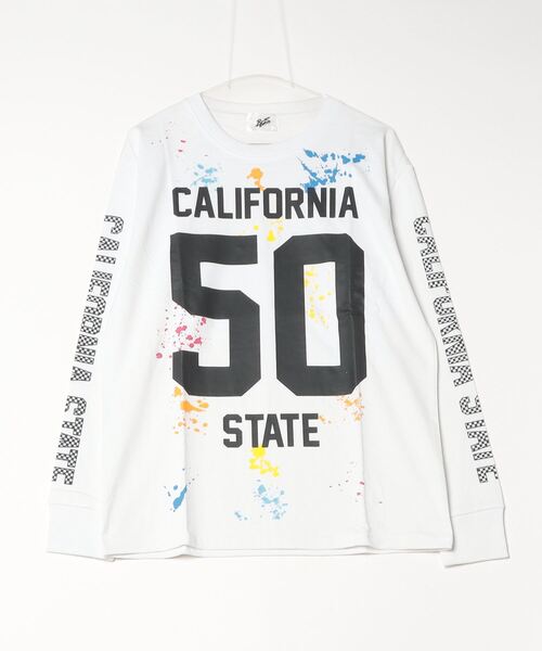Bling Leads(ブリングリーズ)の「16/- 天竺 カリフォルニア カレッジテイスト プリント クルーネック ロング Tシャツ(Tシャツ/カットソー・メンズ・ホワイト/ブラック/杢グレー・M/L)」の1枚目の写真