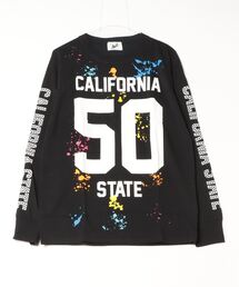 16/- 天竺 カリフォルニア カレッジテイスト プリント クルーネック ロング Tシャツ