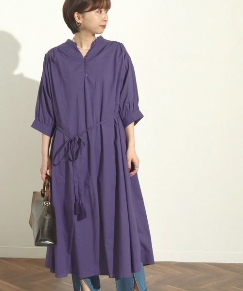 Factor=（ファクターイコール）の「キャンブリックギャザーワンピース（シャツワンピース・レディース・パープル/ブラック/ベージュ/ターコイズブルー・FREE）」の4枚目の写真