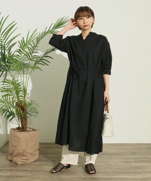 Factor=（ファクターイコール）の「キャンブリックギャザーワンピース（シャツワンピース・レディース・パープル/ブラック/ベージュ/ターコイズブルー・FREE）」の7枚目の写真