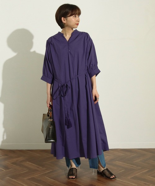 Factor=（ファクターイコール）の「キャンブリックギャザーワンピース（シャツワンピース・レディース・パープル/ブラック/ベージュ/ターコイズブルー・FREE）」の17枚目の写真