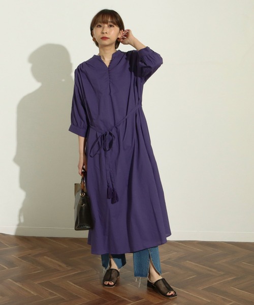 Factor=（ファクターイコール）の「キャンブリックギャザーワンピース（シャツワンピース・レディース・パープル/ブラック/ベージュ/ターコイズブルー・FREE）」の6枚目の写真