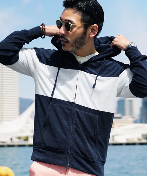 jiggys shop（ジギーズショップ）の「接触冷感 UVカット サマーパイル  ジップアップパーカー フーディー（パーカー・メンズ・グレイッシュベージュ/ブルー系その他2/ネイビー/ホワイト系その他/ブラック系その他/ホワイト/ホワイト系その他2/インディゴブルー/ブルー系その他/ブラック/ホワイト系その他3/ブラック系その他3/ブルー系その他3/ホワイト系その他4/ブラック系その他4/グレー系その他/イエロー/ブラック系その他5/ピンク系その他/ブルー系その他4・LARGE/MEDIUM/X-LARGE）」の13枚目の写真