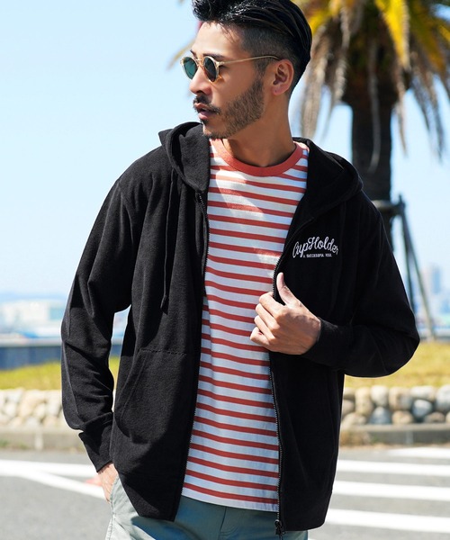 jiggys shop（ジギーズショップ）の「接触冷感 UVカット サマーパイル  ジップアップパーカー フーディー（パーカー・メンズ・グレイッシュベージュ/ブルー系その他2/ネイビー/ホワイト系その他/ブラック系その他/ホワイト/ホワイト系その他2/インディゴブルー/ブルー系その他/ブラック/ホワイト系その他3/ブラック系その他3/ブルー系その他3/ホワイト系その他4/ブラック系その他4/グレー系その他/イエロー/ブラック系その他5/ピンク系その他/ブルー系その他4・LARGE/MEDIUM/X-LARGE）」の9枚目の写真