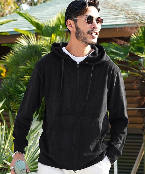 jiggys shop（ジギーズショップ）の「接触冷感 UVカット サマーパイル  ジップアップパーカー フーディー（パーカー・メンズ・グレイッシュベージュ/ブルー系その他2/ネイビー/ホワイト系その他/ブラック系その他/ホワイト/ホワイト系その他2/インディゴブルー/ブルー系その他/ブラック/ホワイト系その他3/ブラック系その他3/ブルー系その他3/ホワイト系その他4/ブラック系その他4/グレー系その他/イエロー/ブラック系その他5/ピンク系その他/ブルー系その他4・LARGE/MEDIUM/X-LARGE）」の6枚目の写真