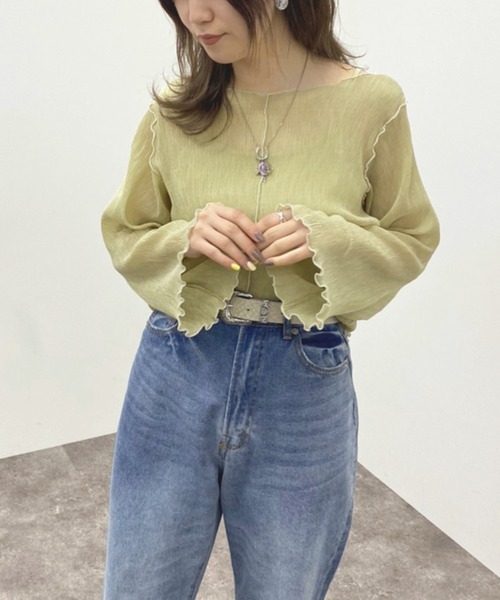 apres jour mignon（アプレジュールミニョン）の「メロー楊柳ＴＯＰＳ 【ZOZOTOWN限定アイテム】（Tシャツ/カットソー・レディース・ブラック/アイボリー/ライトブルー/グリーン系その他・フリー/X-LARGE）」の3枚目の写真