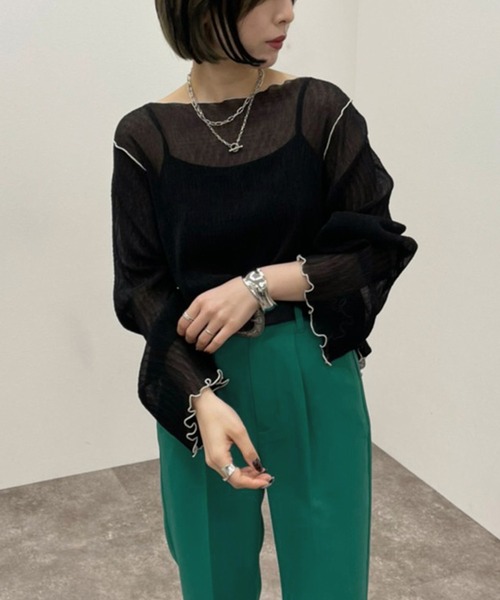 apres jour mignon（アプレジュールミニョン）の「メロー楊柳ＴＯＰＳ 【ZOZOTOWN限定アイテム】（Tシャツ/カットソー・レディース・ブラック/アイボリー/ライトブルー/グリーン系その他・フリー/X-LARGE）」の2枚目の写真