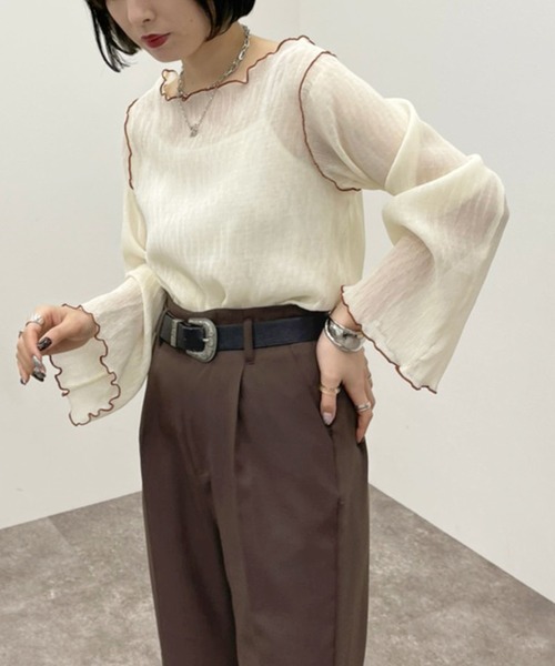 apres jour mignon（アプレジュールミニョン）の「メロー楊柳ＴＯＰＳ 【ZOZOTOWN限定アイテム】（Tシャツ/カットソー・レディース・ブラック/アイボリー/ライトブルー/グリーン系その他・フリー/X-LARGE）」の6枚目の写真