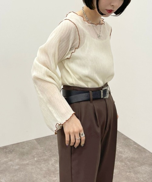 apres jour mignon（アプレジュールミニョン）の「メロー楊柳ＴＯＰＳ 【ZOZOTOWN限定アイテム】（Tシャツ/カットソー・レディース・ブラック/アイボリー/ライトブルー/グリーン系その他・フリー/X-LARGE）」の7枚目の写真