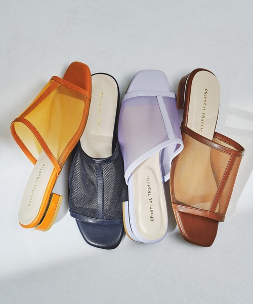 ORiental TRaffic（オリエンタルトラフィック）の「スクエアトゥ切替チュールサンダル/11219（サンダル・レディース・オレンジ/ブラウン/ネイビー/パープル・LL/3L/SS/S/M/L）」の3枚目の写真