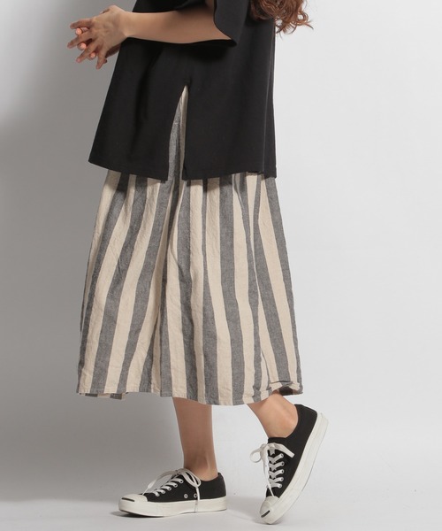 ichi(イチ)の「【ichi(イチ)】ストライプ柄スカート(スカート・レディース・ナチュラル/チャコール・FREE)」の2枚目の写真