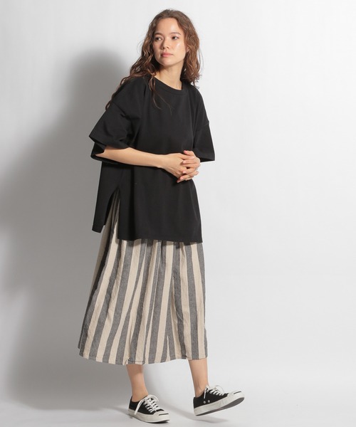 ichi(イチ)の「【ichi(イチ)】ストライプ柄スカート(スカート・レディース・ナチュラル/チャコール・FREE)」の7枚目の写真