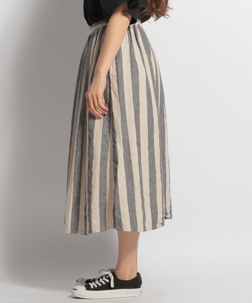 ichi(イチ)の「【ichi(イチ)】ストライプ柄スカート(スカート・レディース・ナチュラル/チャコール・FREE)」の3枚目の写真