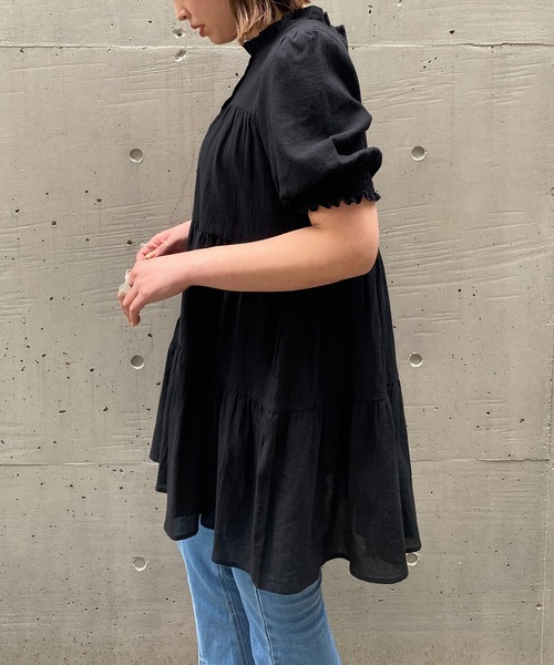 AS KNOW AS PINKY（アズノゥアズピンキー）の「楊柳ふりりティアードチュニック（チュニック・レディース・ブラック/オフホワイト・FREE）」の2枚目の写真