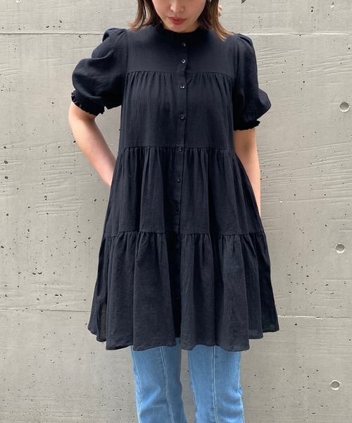 AS KNOW AS PINKY（アズノゥアズピンキー）の「楊柳ふりりティアードチュニック（チュニック・レディース・ブラック/オフホワイト・FREE）」の12枚目の写真