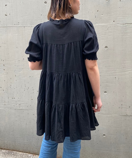 AS KNOW AS PINKY（アズノゥアズピンキー）の「楊柳ふりりティアードチュニック（チュニック・レディース・ブラック/オフホワイト・FREE）」の6枚目の写真