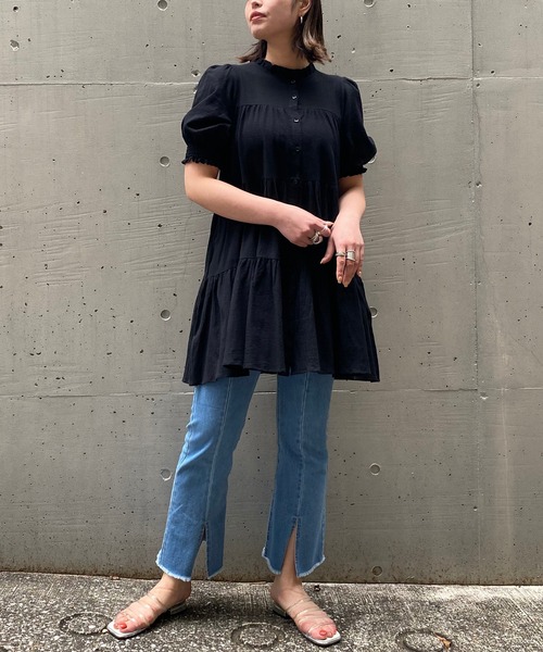 AS KNOW AS PINKY（アズノゥアズピンキー）の「楊柳ふりりティアードチュニック（チュニック・レディース・ブラック/オフホワイト・FREE）」の17枚目の写真