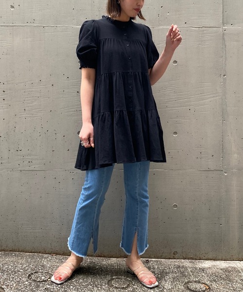 AS KNOW AS PINKY（アズノゥアズピンキー）の「楊柳ふりりティアードチュニック（チュニック・レディース・ブラック/オフホワイト・FREE）」の10枚目の写真