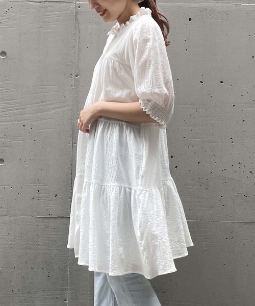 AS KNOW AS PINKY（アズノゥアズピンキー）の「楊柳ふりりティアードチュニック（チュニック・レディース・ブラック/オフホワイト・FREE）」の18枚目の写真