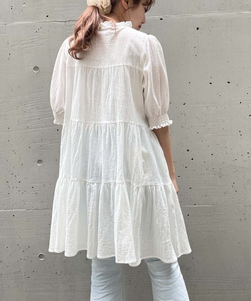 AS KNOW AS PINKY（アズノゥアズピンキー）の「楊柳ふりりティアードチュニック（チュニック・レディース・ブラック/オフホワイト・FREE）」の19枚目の写真