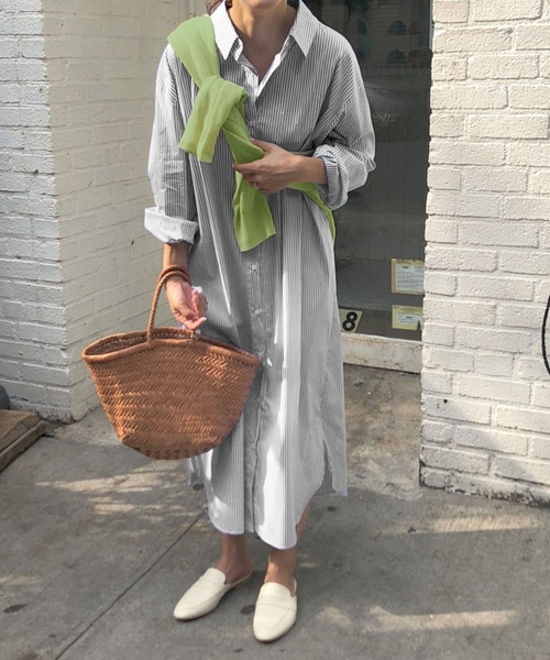 me+em select（ミームセレクト）の「カラーストライプロングシャツ