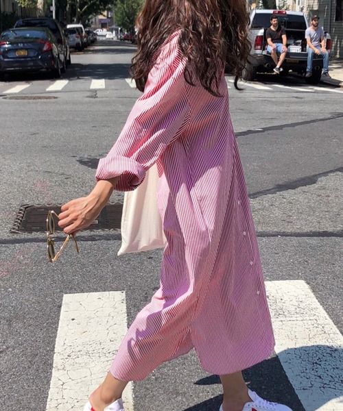 me+em select（ミームセレクト）の「カラーストライプロングシャツ