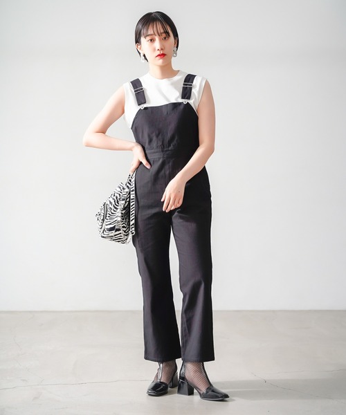 PAGEBOY（ページボーイ）の「フレアオーバーオール（サロペット/オーバーオール・レディース・アイボリー/ブラック・FREE）」の5枚目の写真